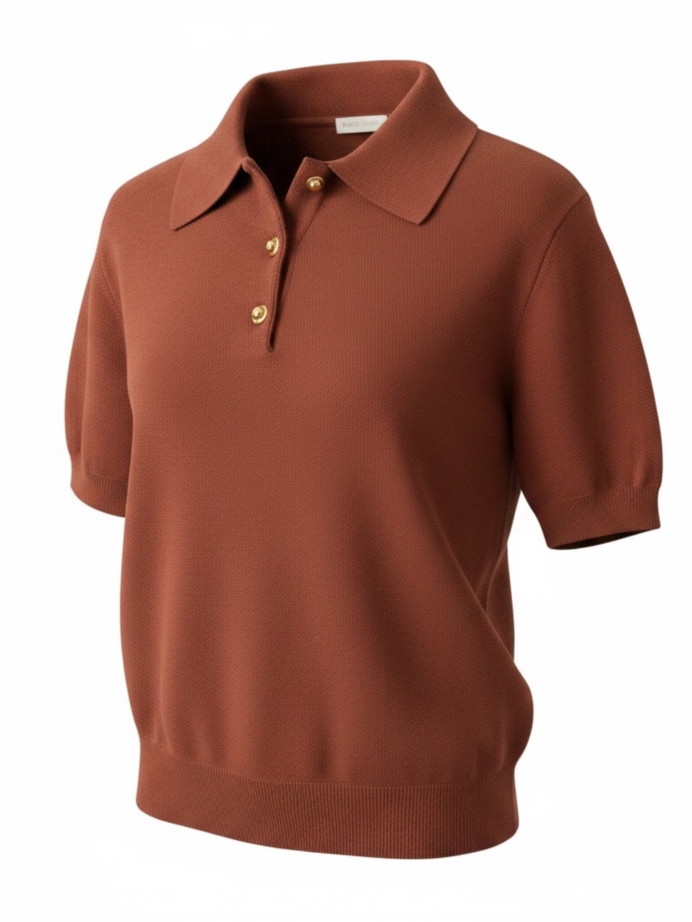 Women's Short-Sleeve Knit Polo in chocolate brown